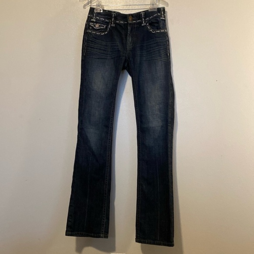 Rock and Roll Cowgirl denim mid rise 5 pocket bling stitched  jeans 26x34